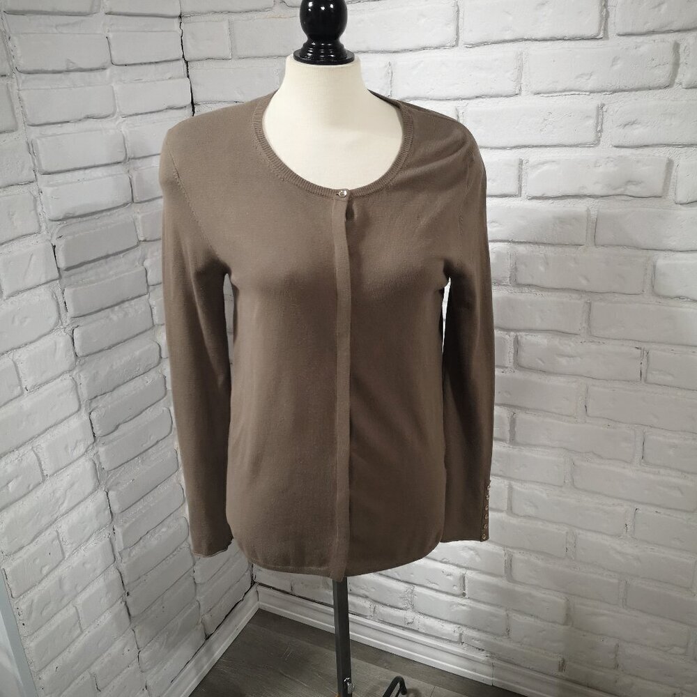 Zara Knit Ladies Size Large Lightweight Taupe Button Front Cardigan